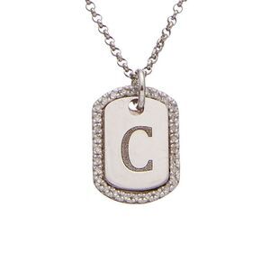 Meshmerise 18K Over Silver 0.20 Ct. Tw. Diamond Dog Tag Initial (A-Z), White